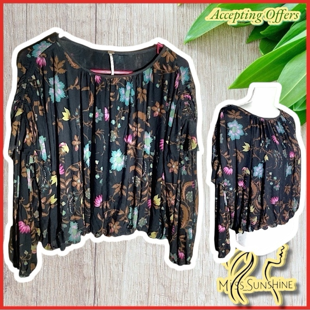 Free People - Sz XS - long sleeve tiered crop top - floral patterned